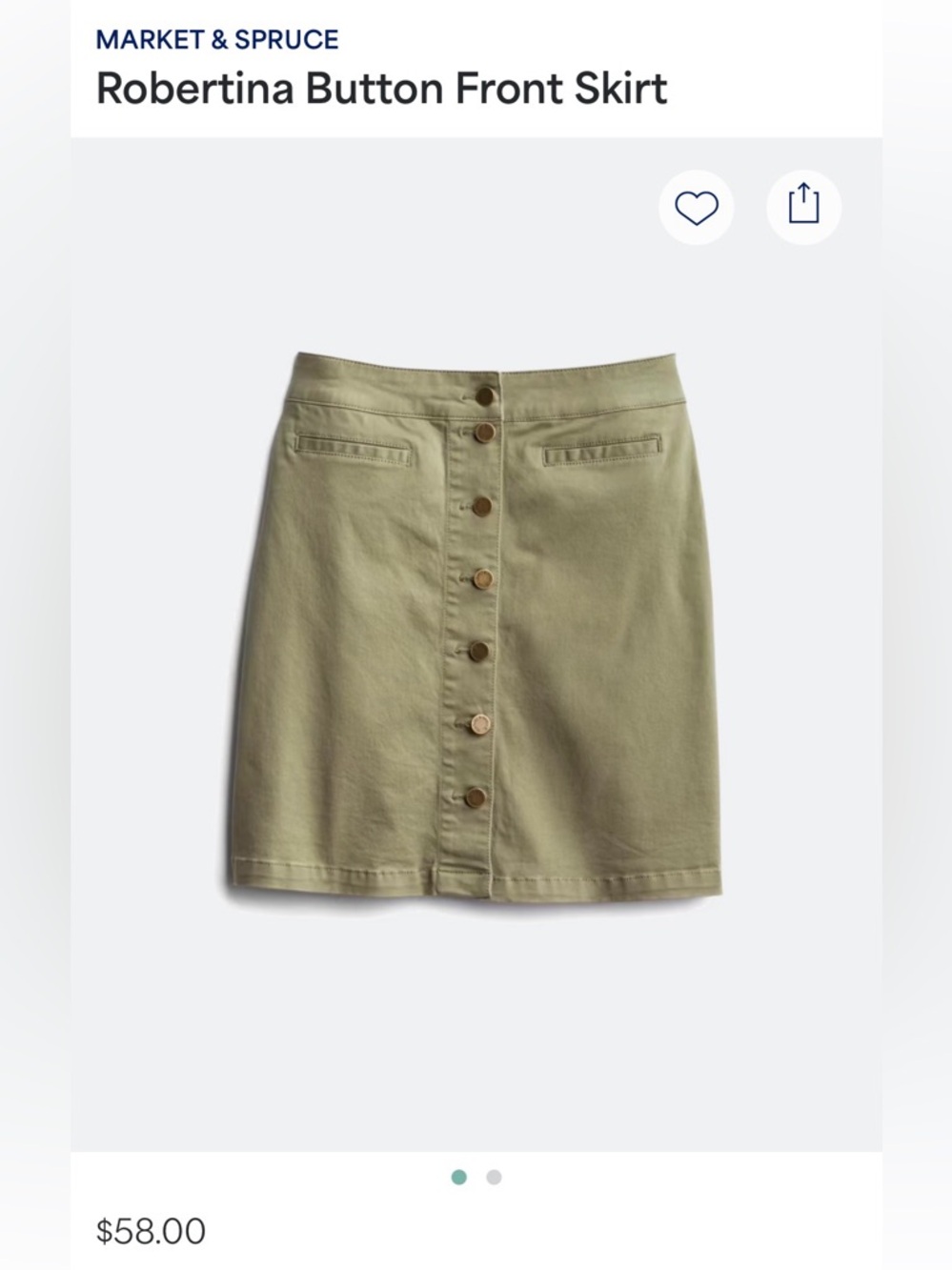 Market & Spruce Robertina Button-Front Mini Skirt in Olive
